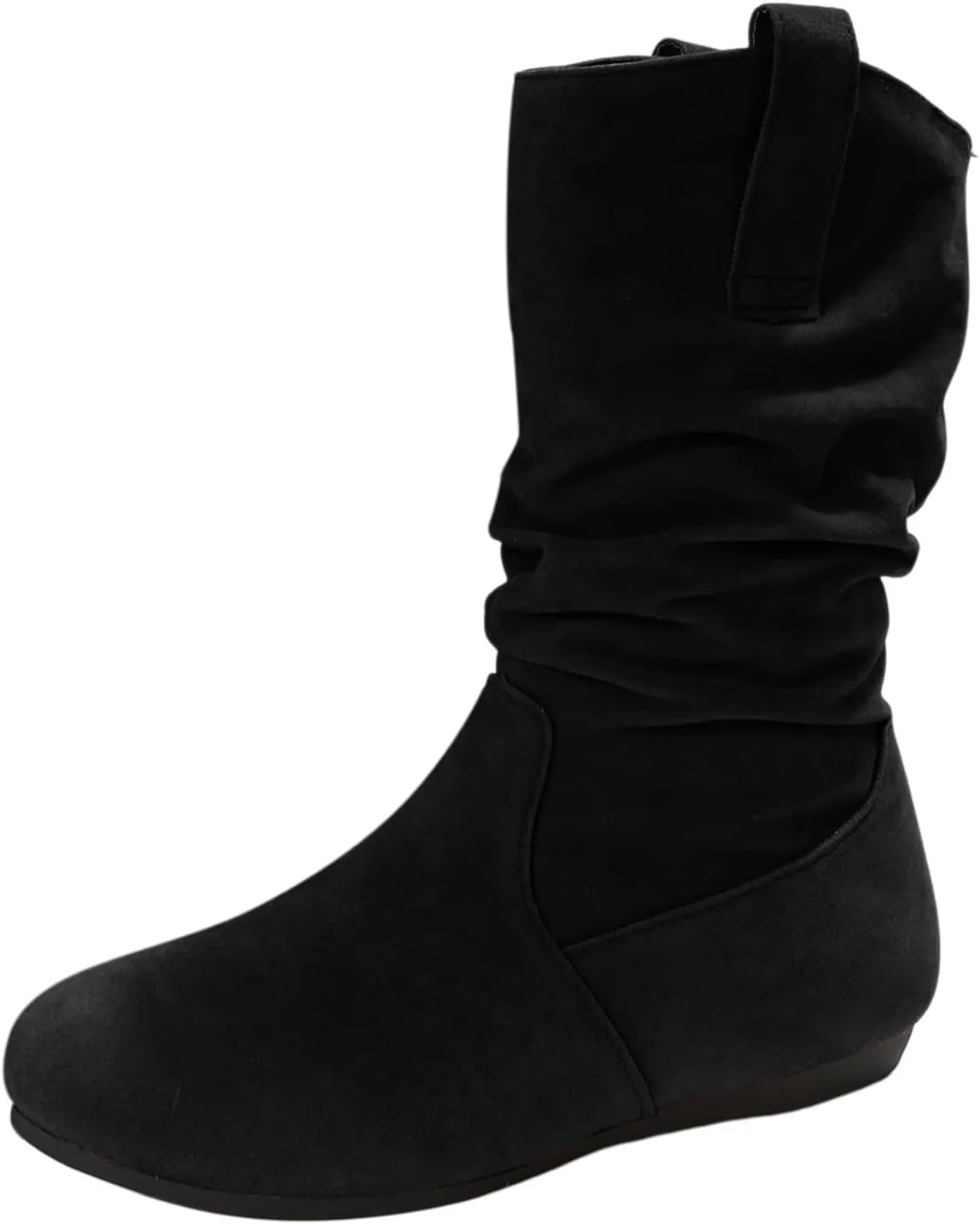 Ladies Fashion Solid Colour Simple Round Toe Suede Flat Bottom Sleeve Mid Calf Boots Boots Socks for Women Mid Calf, 6.5