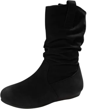 Ladies Fashion Solid Colour Simple Round Toe Suede Flat Bottom Sleeve Mid Calf Boots Boots Socks for Women Mid Calf, 6.5