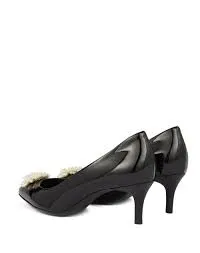 Lanvin Paris Black Pearled Leather Pump Pointed Toe Kitten Heeled Dress Pumps