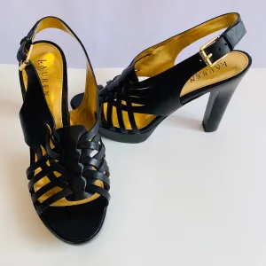 Lauren By Ralph Lauren Black Woven Leather Platforms Size 9.5