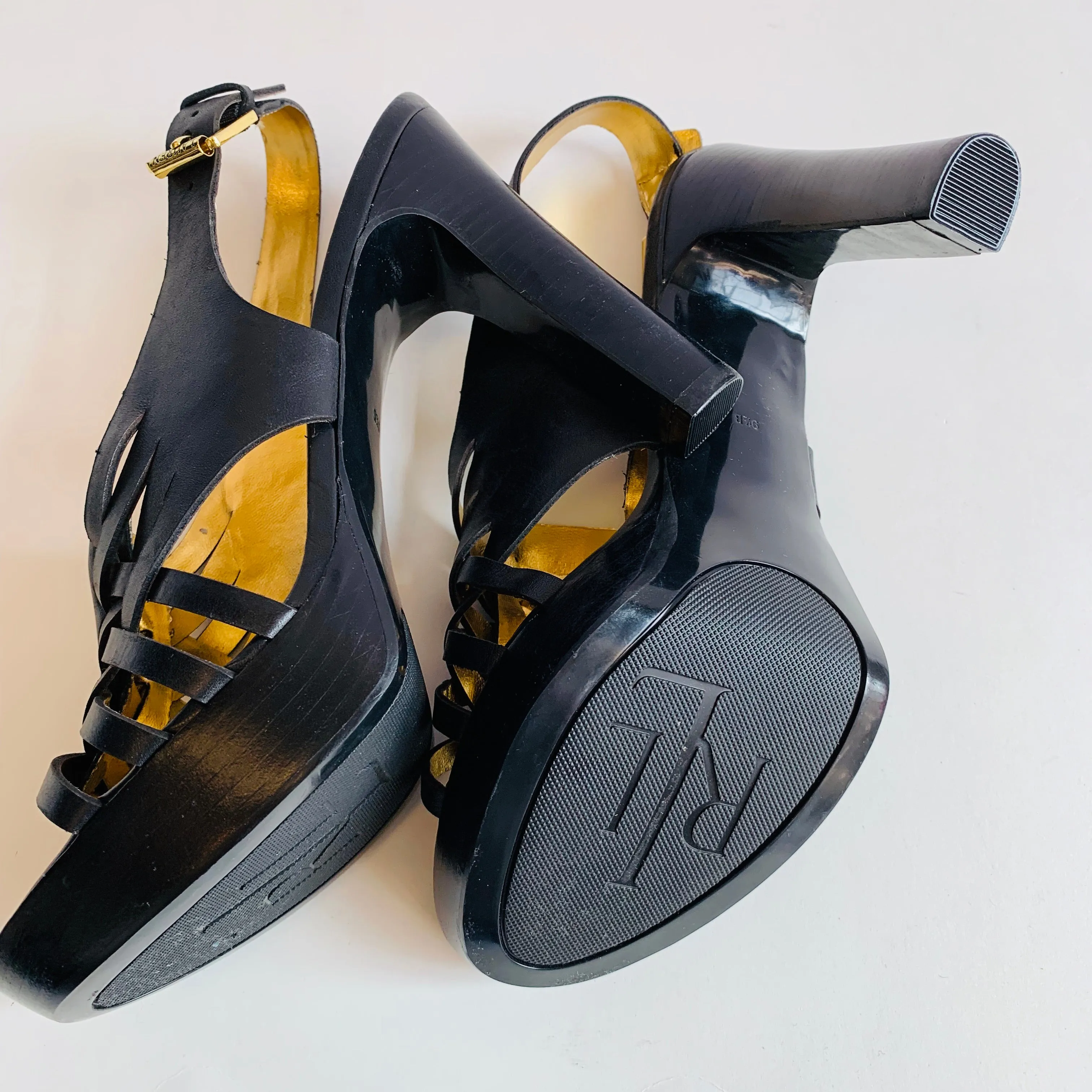 Lauren By Ralph Lauren Black Woven Leather Platforms Size 9.5