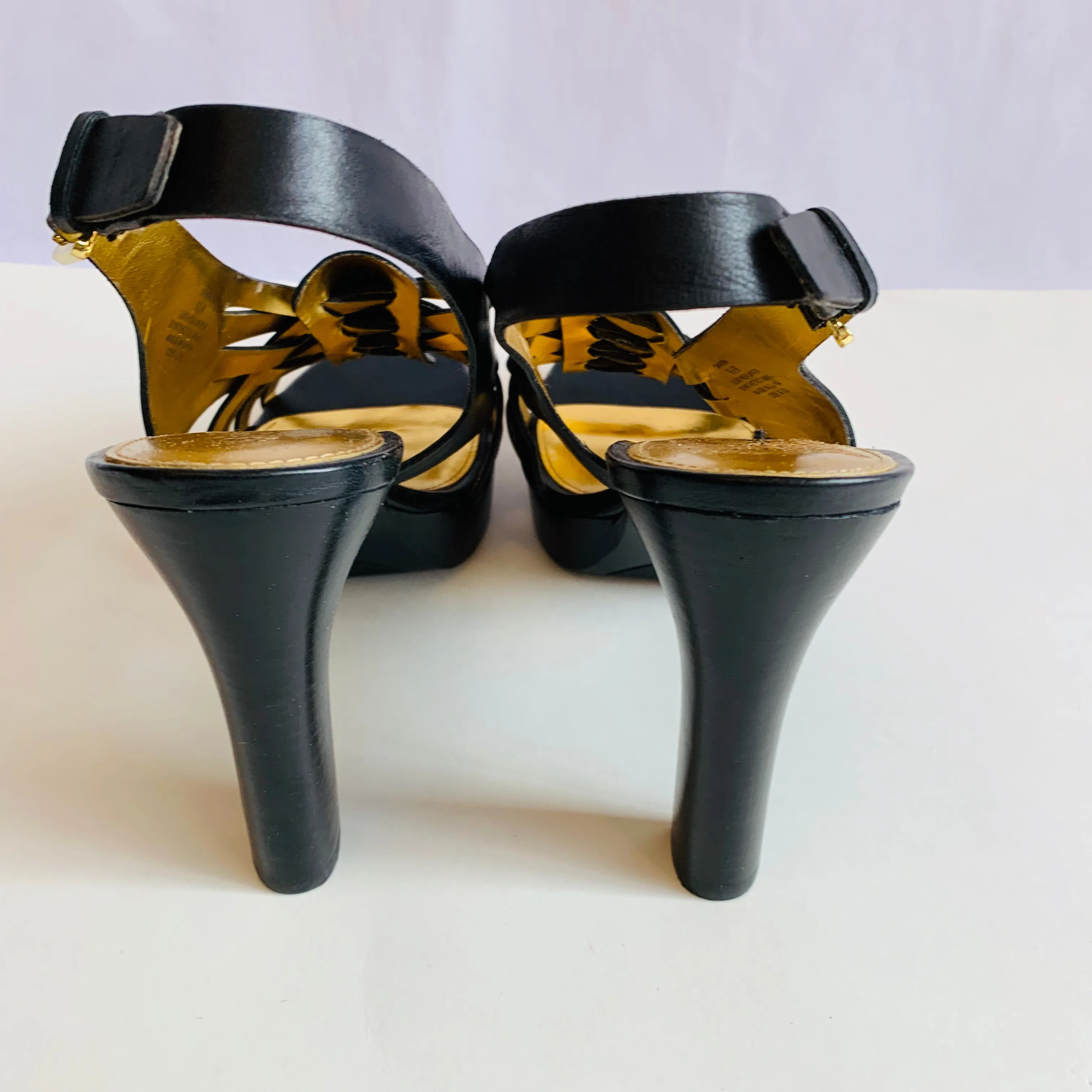 Lauren By Ralph Lauren Black Woven Leather Platforms Size 9.5