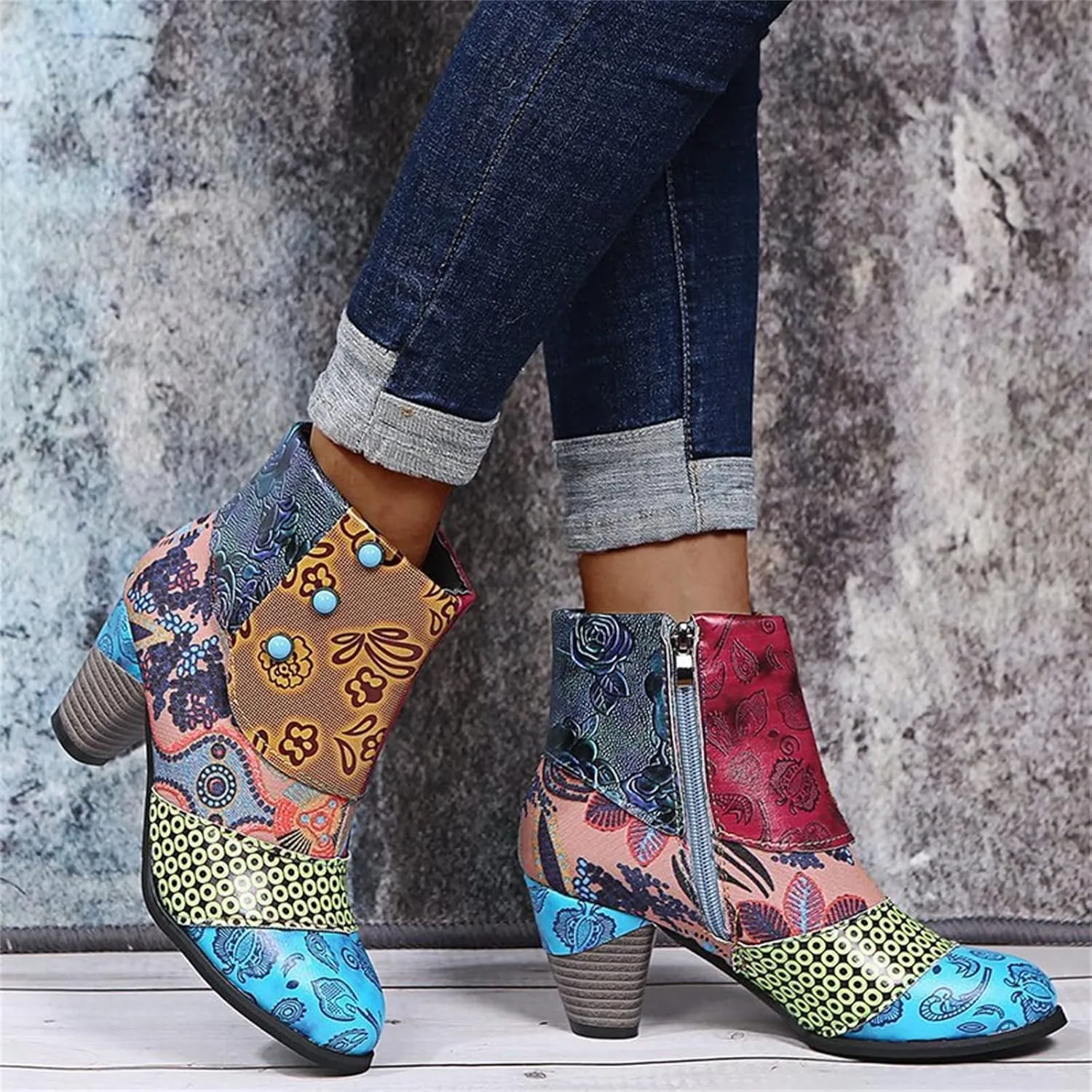 Lausiuoe Ankle Boots For Women Dressy Chunky Heel Slip on Pointed Toe Booties Wide Width Side Zipper Western Short Boots