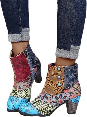 Lausiuoe Ankle Boots For Women Dressy Chunky Heel Slip on Pointed Toe Booties Wide Width Side Zipper Western Short Boots