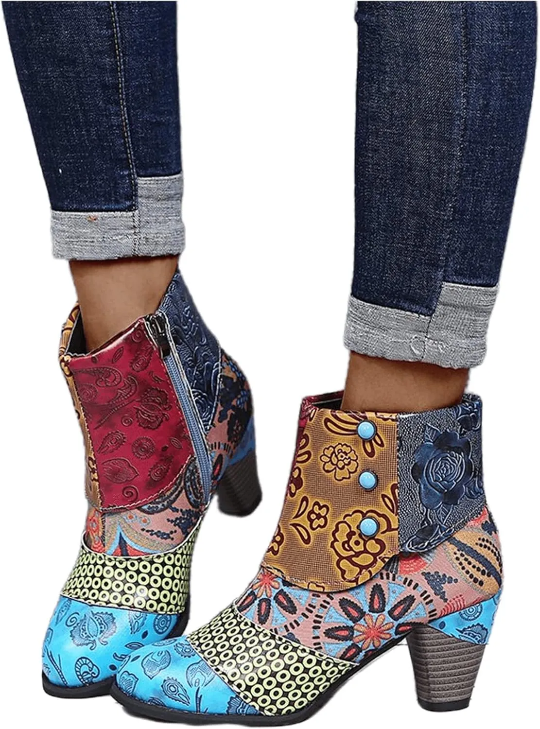 Lausiuoe Ankle Boots For Women Dressy Chunky Heel Slip on Pointed Toe Booties Wide Width Side Zipper Western Short Boots
