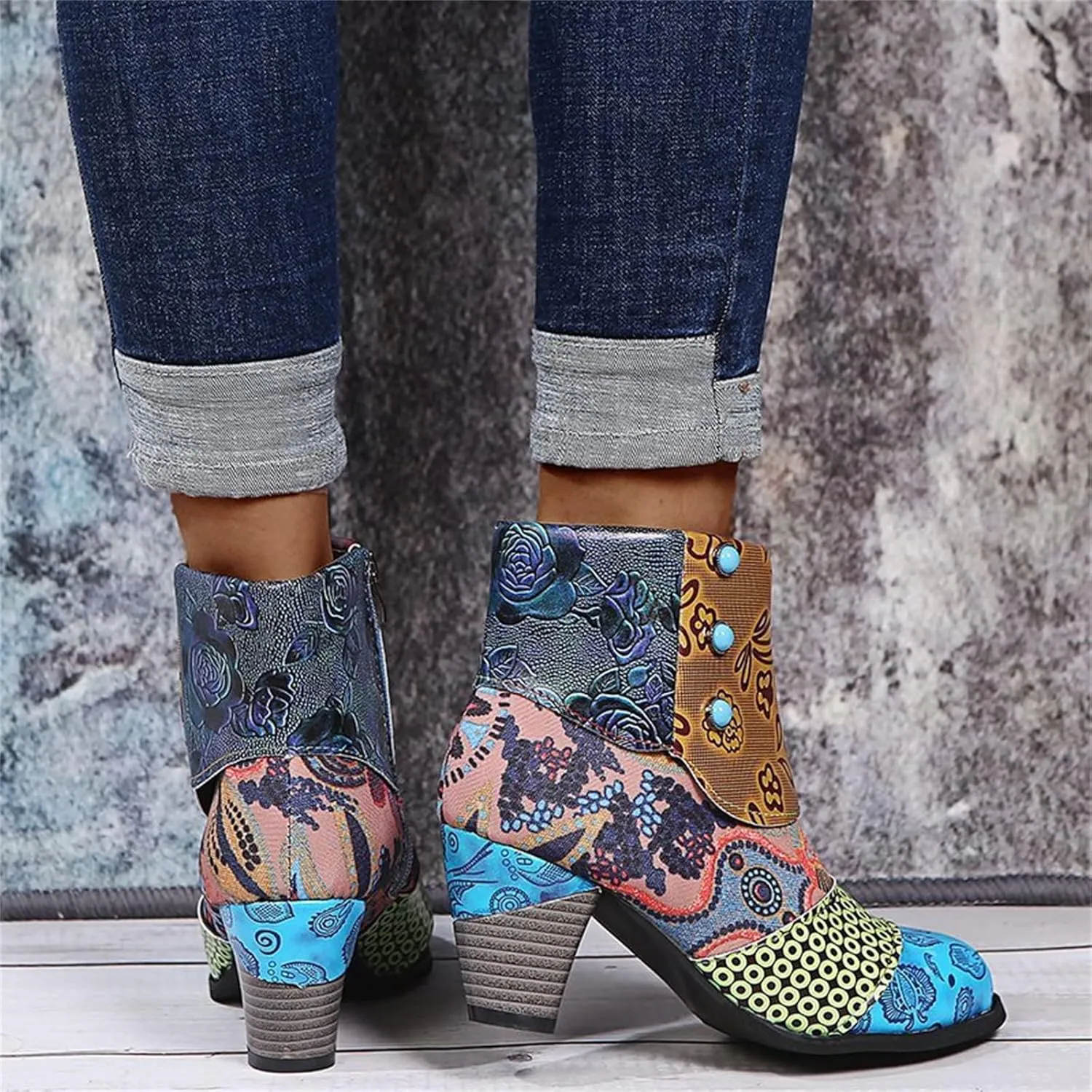 Lausiuoe Ankle Boots For Women Dressy Chunky Heel Slip on Pointed Toe Booties Wide Width Side Zipper Western Short Boots