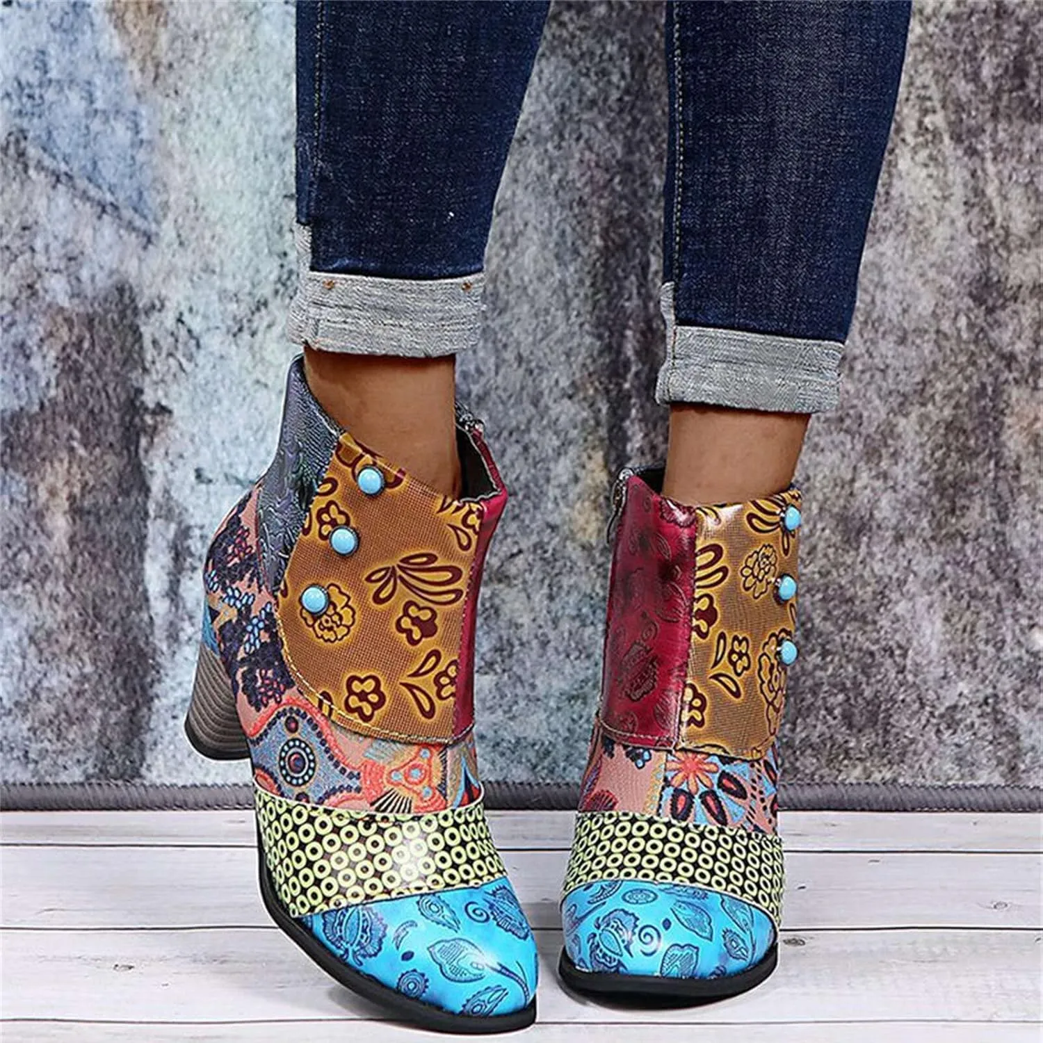 Lausiuoe Ankle Boots For Women Dressy Chunky Heel Slip on Pointed Toe Booties Wide Width Side Zipper Western Short Boots
