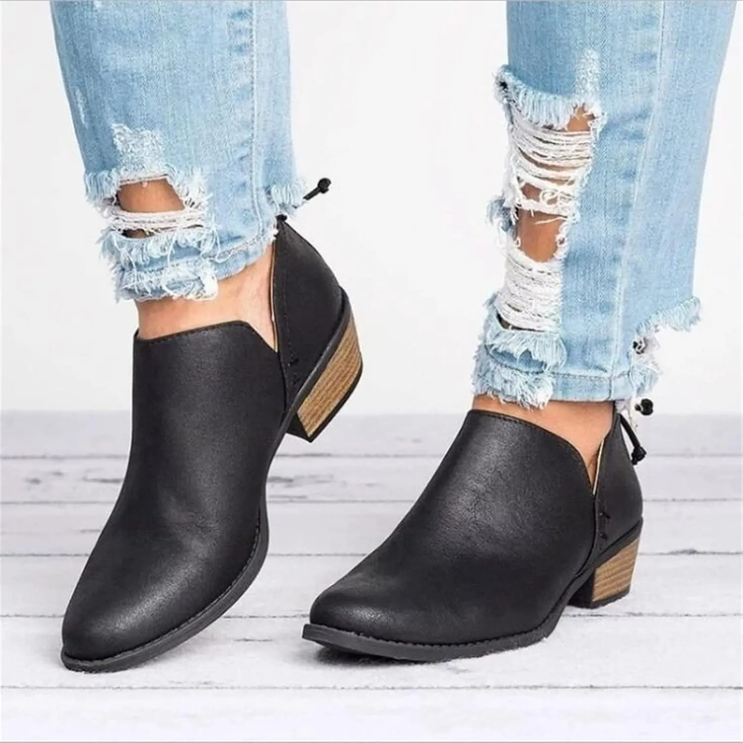 Lausiuoe Boots For Women Ankle Booties Sexy Low Heels Fashion Chunky Stacked Mid Heel Side Zipper Short Western Booties