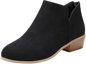 Lausiuoe Boots For Women Ankle Booties Sexy Low Heels Fashion Chunky Stacked Mid Heel Side Zipper Short Western Booties