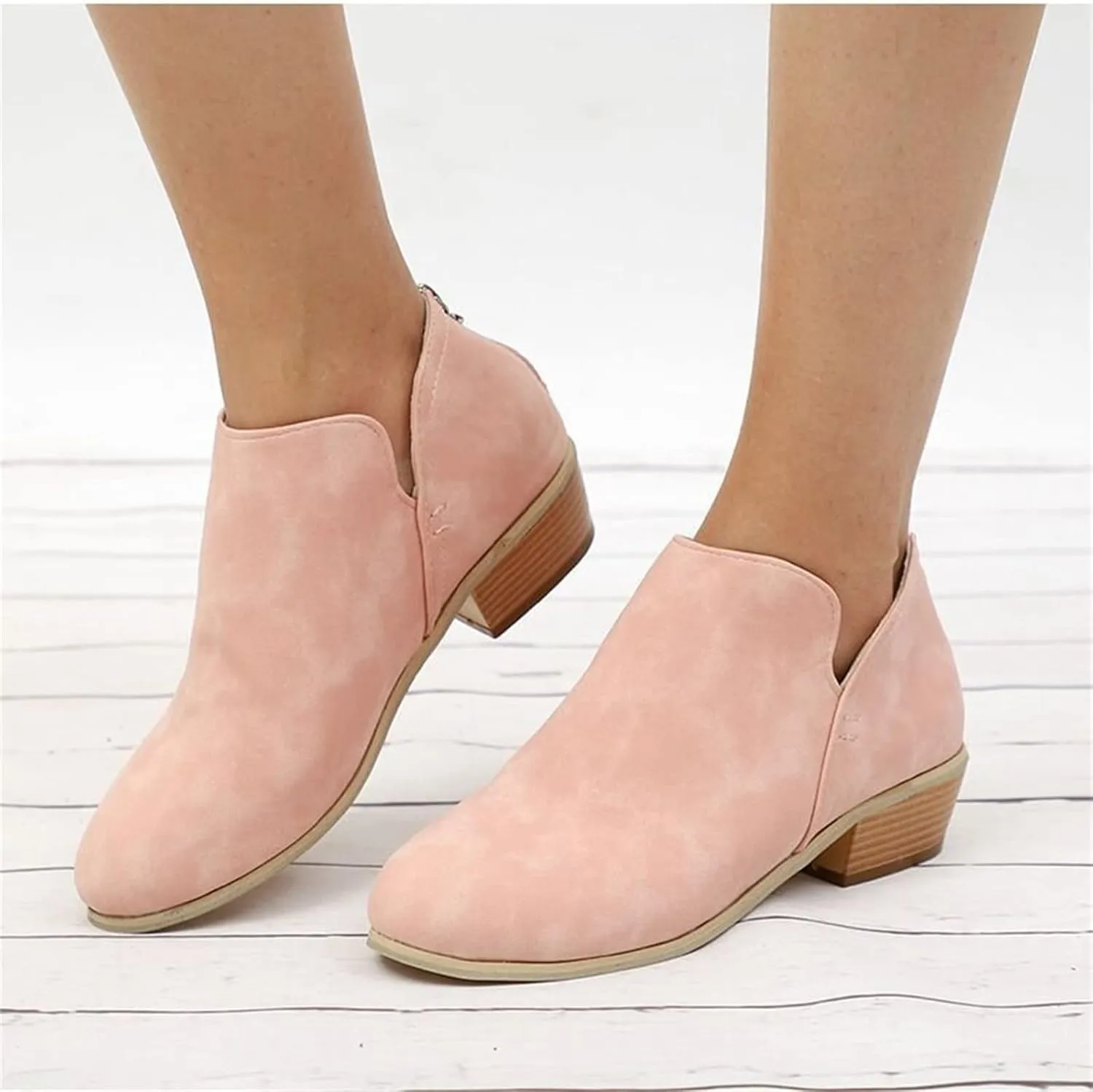 Lausiuoe Boots For Women Ankle Booties Sexy Low Heels Fashion Chunky Stacked Mid Heel Side Zipper Short Western Booties
