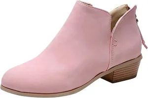 Lausiuoe Boots For Women Ankle Booties Sexy Low Heels Fashion Chunky Stacked Mid Heel Side Zipper Short Western Booties