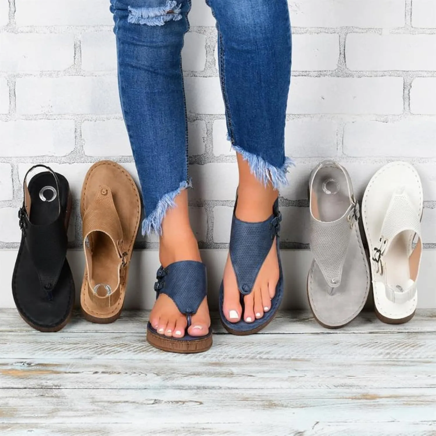 Lausiuoe Sandals for Women Dressy Summer,Womens Ankle Strap Casual Strappy Flat Sandals Gladiator Beach Sandals Thong Flip Flops