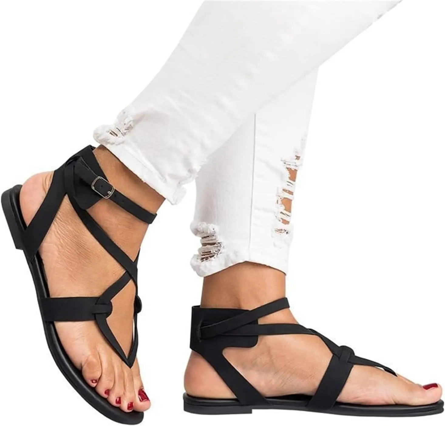 Lausiuoe Summer Sandals for Women,Women's Clip Toe Flat Sandals Dress Beach Shoes Casual Dressy Cute Thong Flip Flops