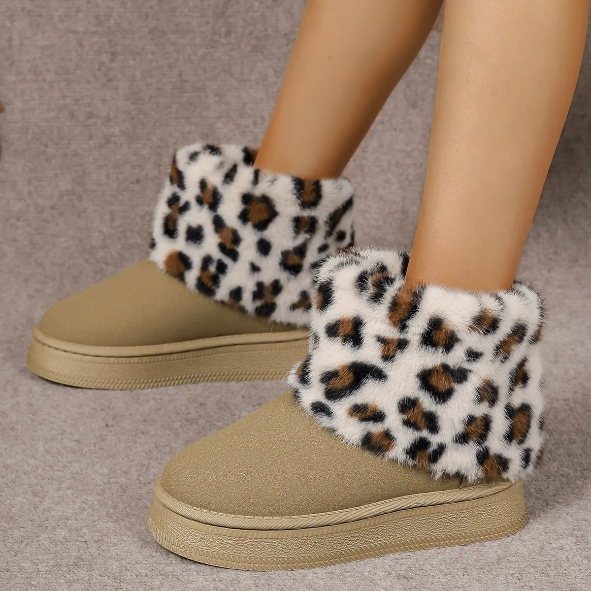 Lavender Leopard Furry Snow Boots