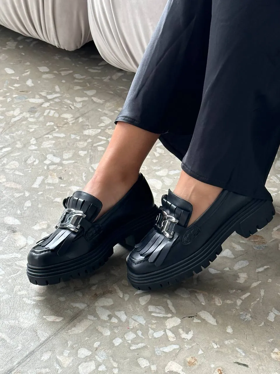 Leather heel loafers
