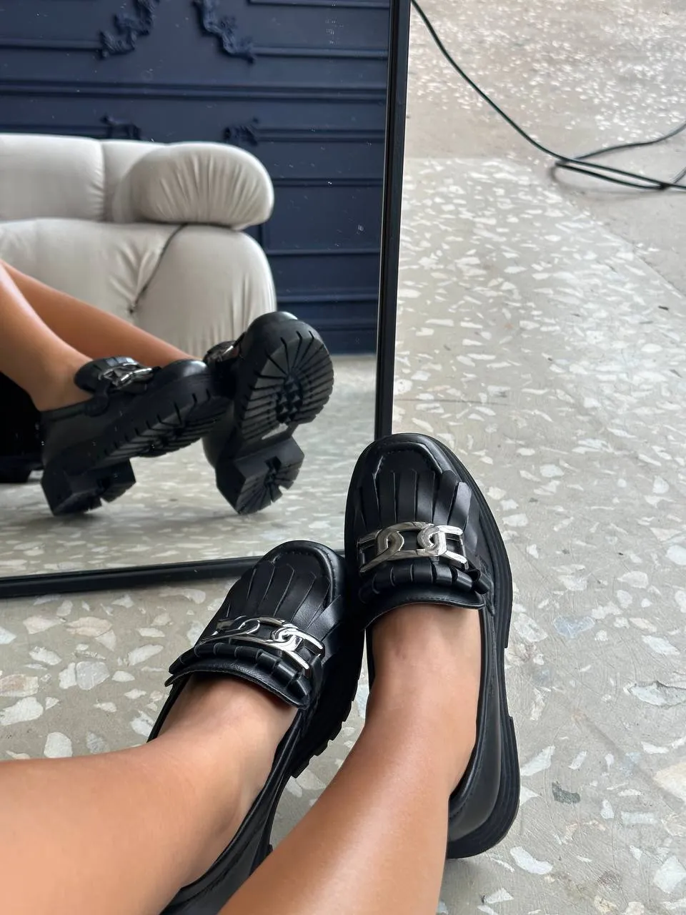 Leather heel loafers