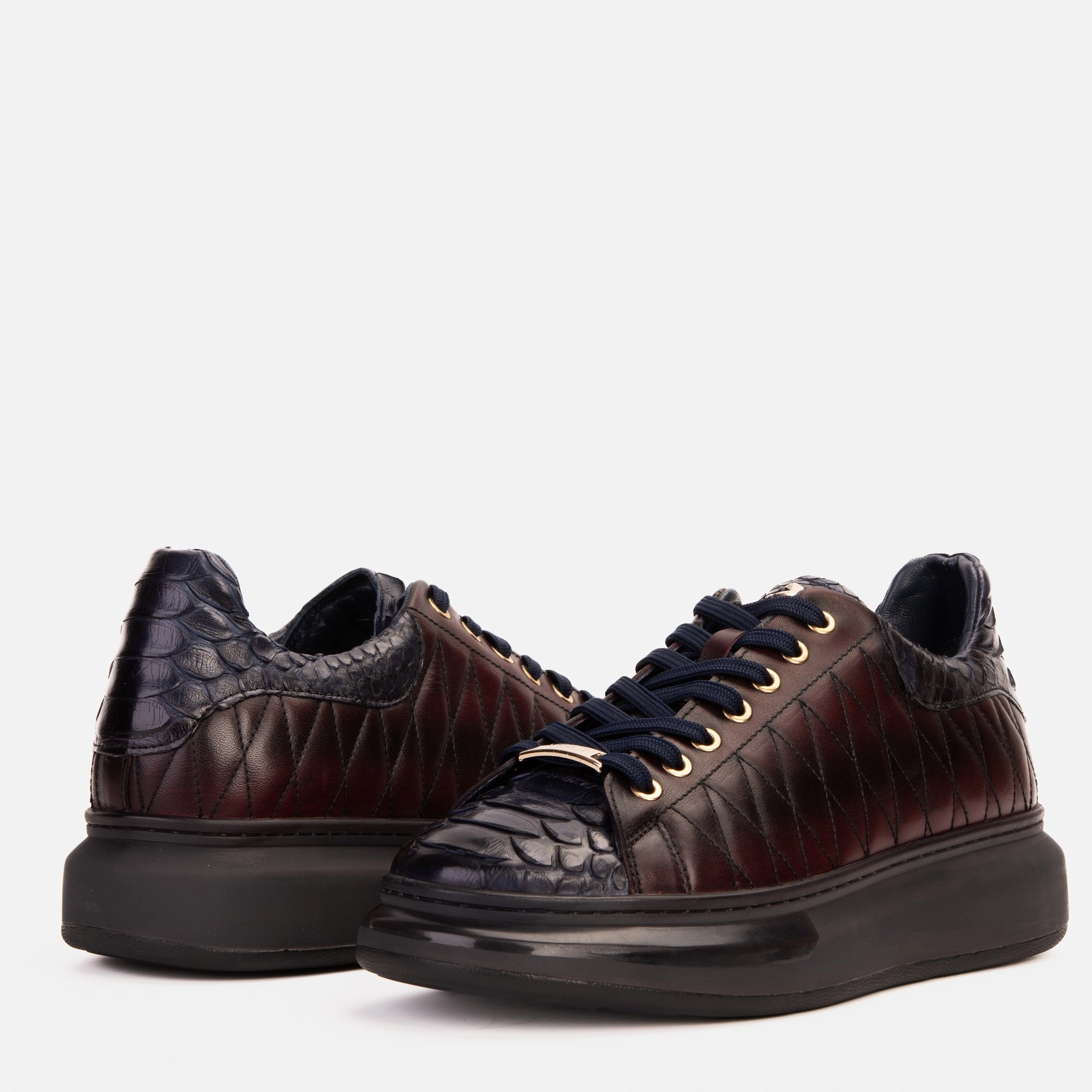 The Adler Navy Blue & Burgundy Snk Leather Men Sneaker Limited Edition cyclists' Solid