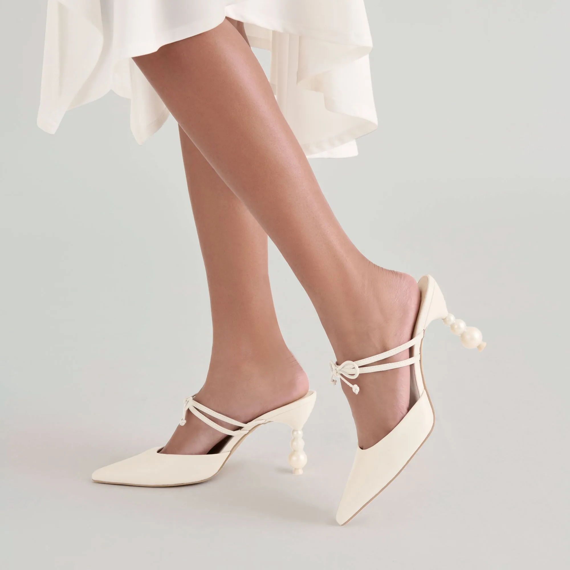 KLAIRE PEARL HEELS TRUE WHITE LEATHER NYC Chic Lace Up