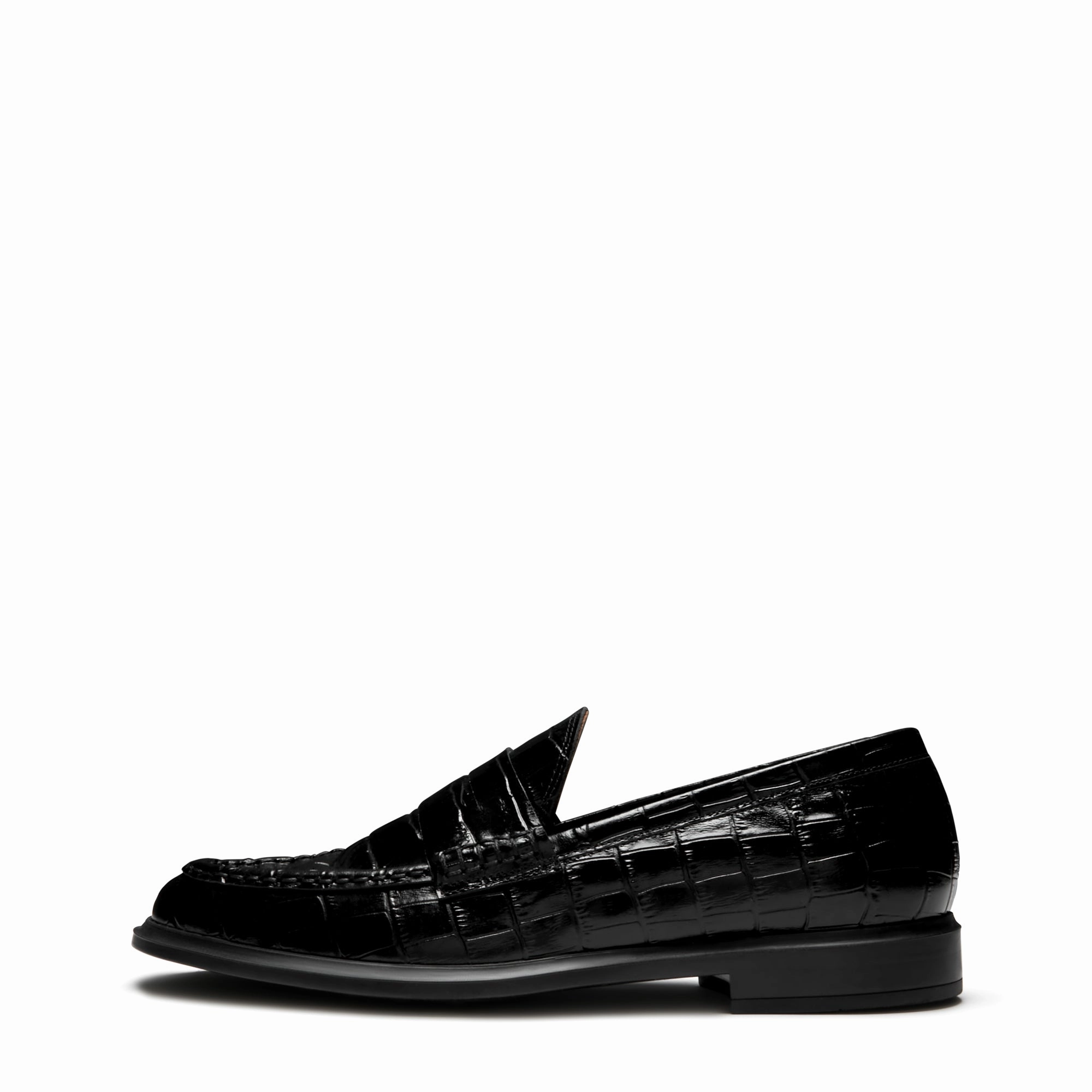 Hold Step Vend?me Blandine croco black calfskin leather loafers
