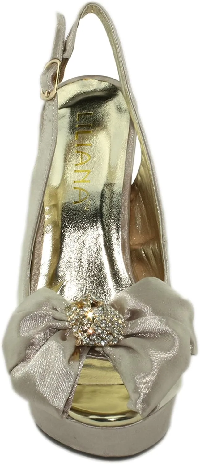 Liliana Women's Pressly-56 Fabric Peep-Toe Slingback Party Platform High Heels