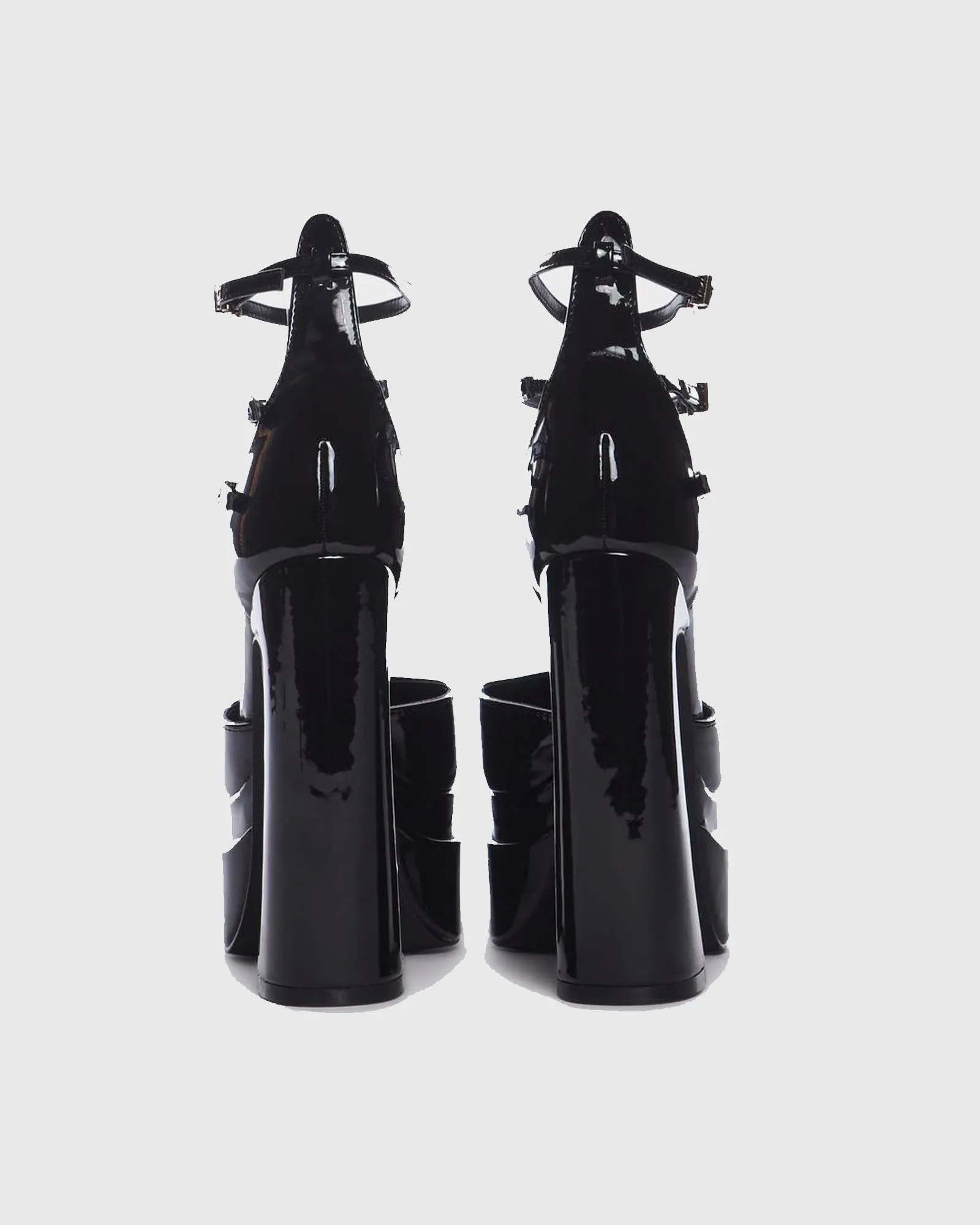 Lilla Leather Ankle Strap Platform Heels In Black