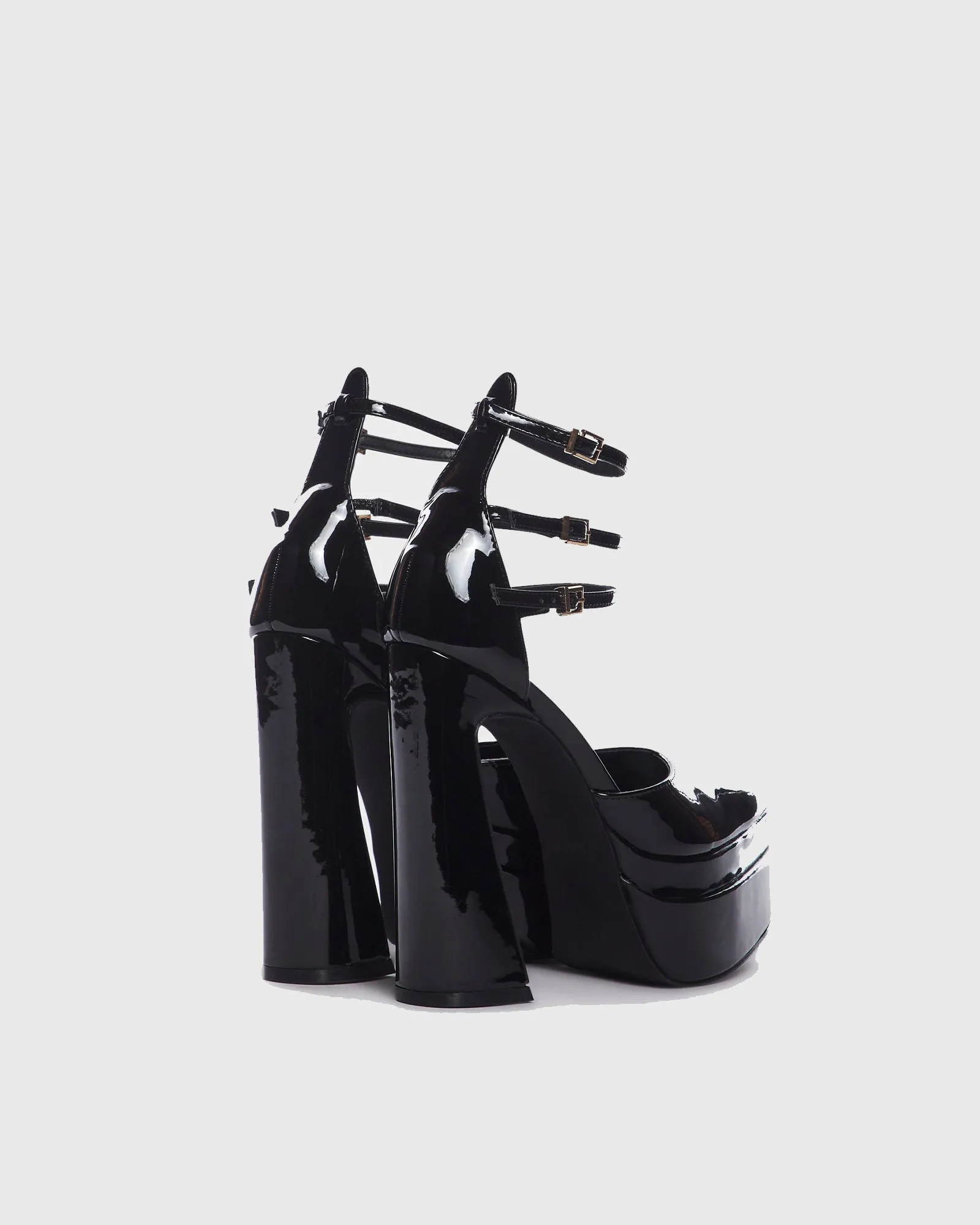 Lilla Leather Ankle Strap Platform Heels In Black