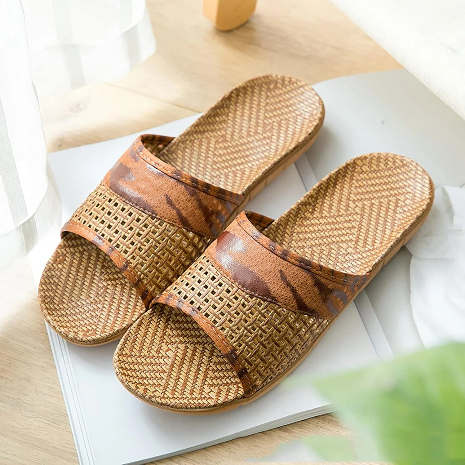 Linen Home Slippers Casual Sandals Couples Summer Tiger Pattern Home Interior Slip Thick Sole Floor Linen Slippers