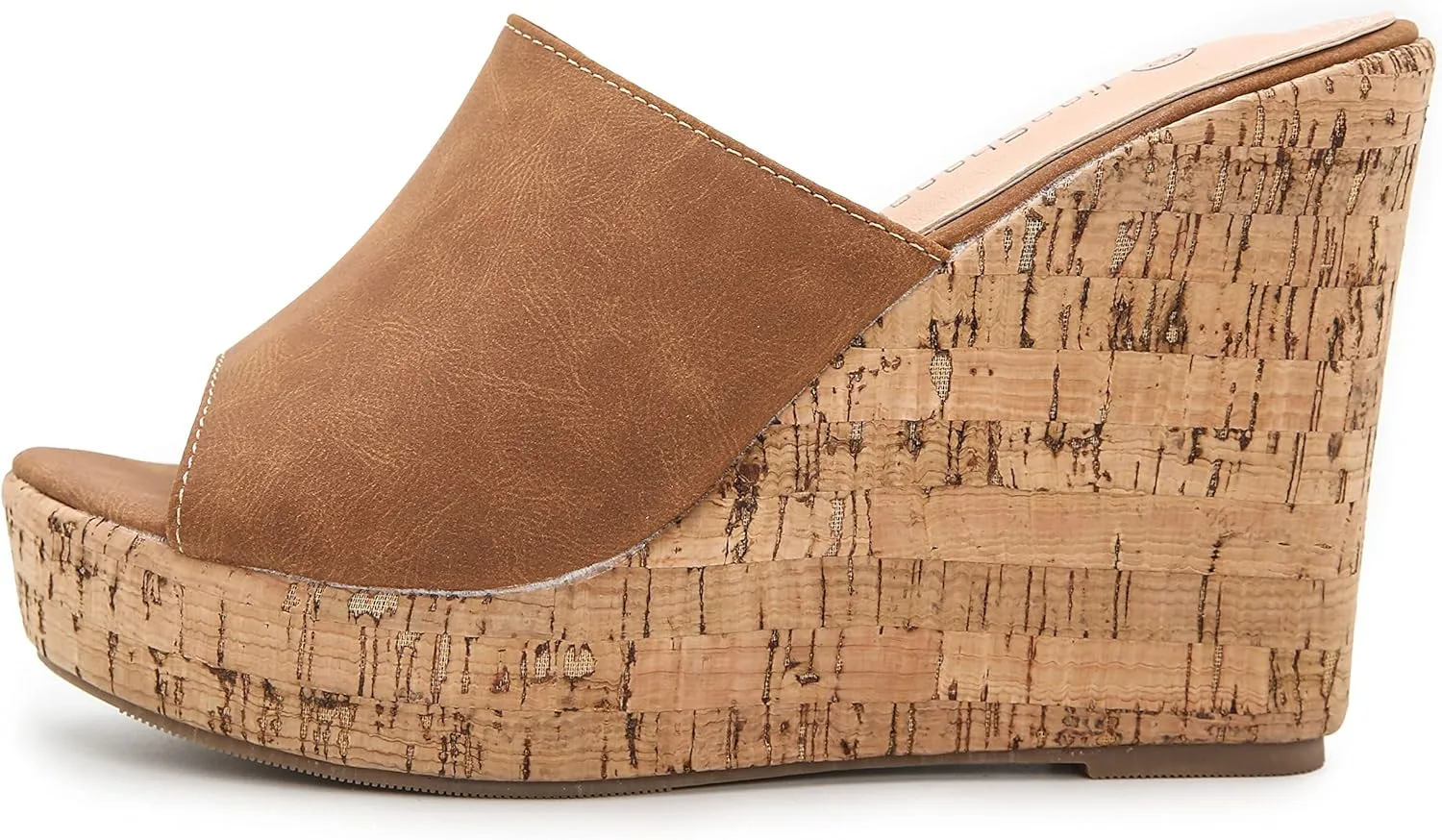 LizFoYa Women Peep Toe Slide Sandal Wedge High Heels Summer Beach Cork Platform Wedge Dressy Slipper Heels