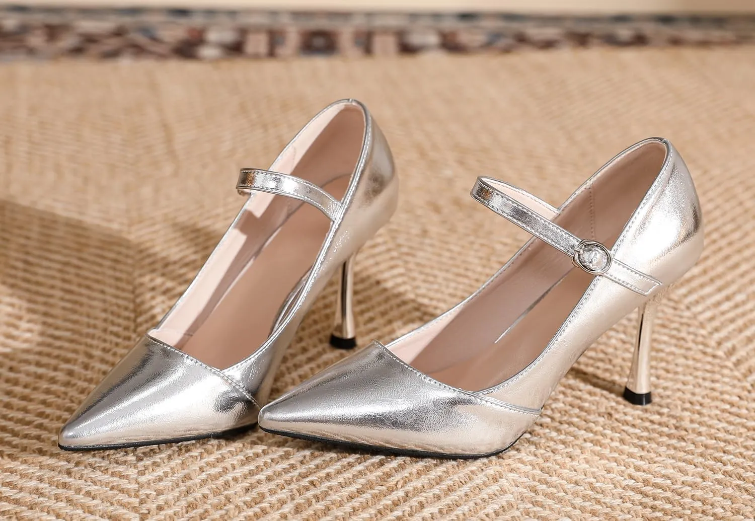 LizFoYa Women Pumps Pointed Toe Stiletto Heels Evening Party Wedding Shoes Adjustable Strap High Heels