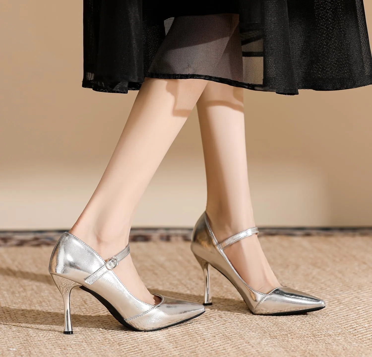 LizFoYa Women Pumps Pointed Toe Stiletto Heels Evening Party Wedding Shoes Adjustable Strap High Heels