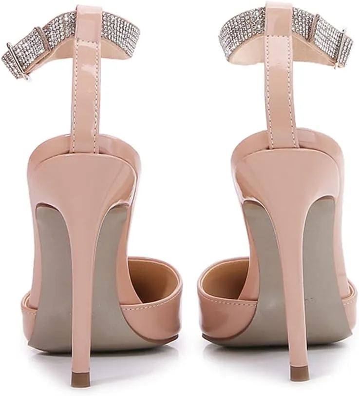 LizFoYa Women Sparkle Crystal Party Stiletto Shoes Pointed Toe Slide Evening Bridal Dress Formal Wear High Heels