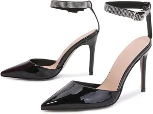LizFoYa Women Sparkle Crystal Party Stiletto Shoes Pointed Toe Slide Evening Bridal Dress Formal Wear High Heels