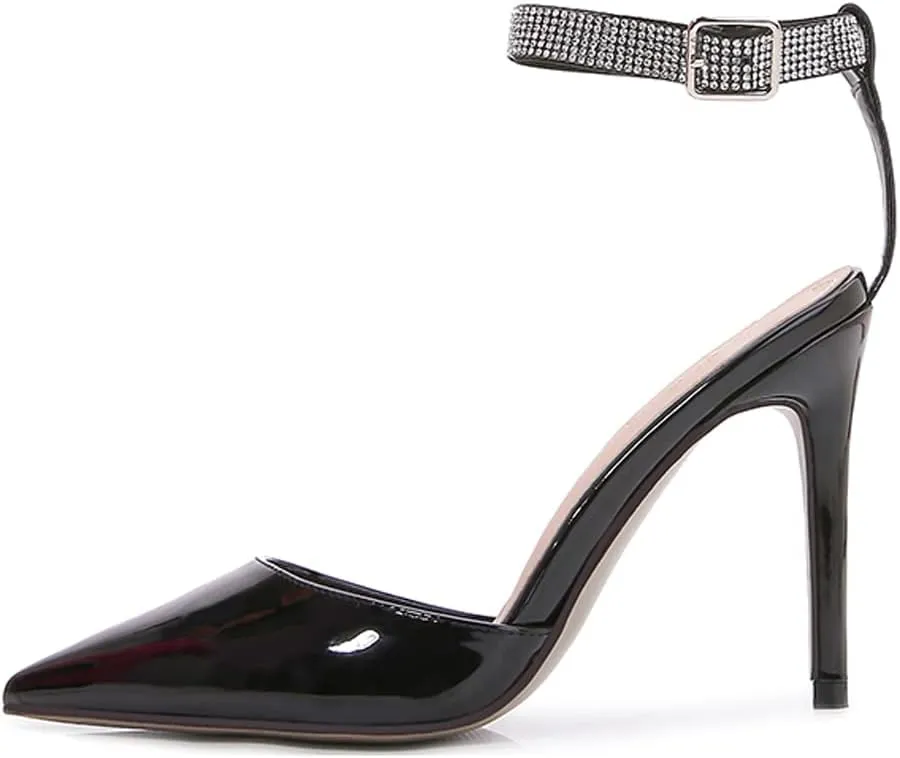 LizFoYa Women Sparkle Crystal Party Stiletto Shoes Pointed Toe Slide Evening Bridal Dress Formal Wear High Heels