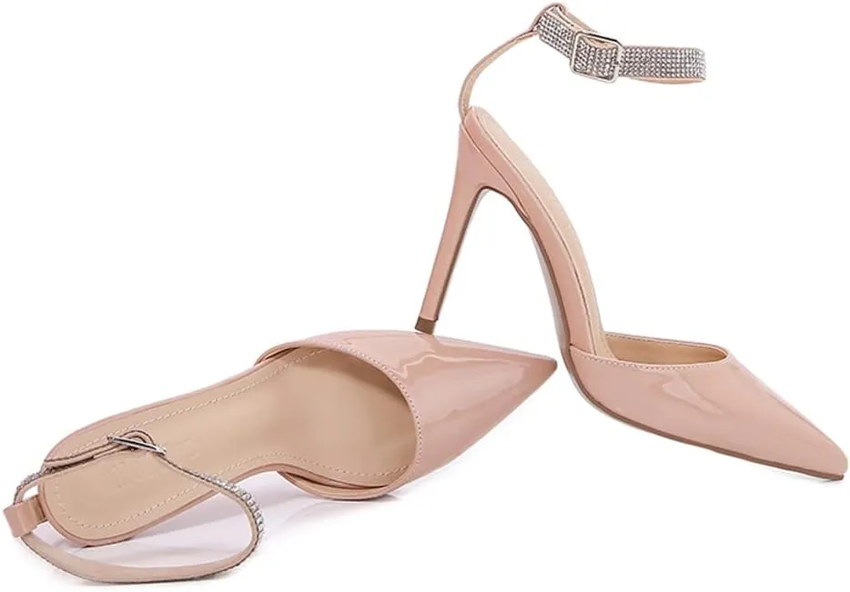 LizFoYa Women Sparkle Crystal Party Stiletto Shoes Pointed Toe Slide Evening Bridal Dress Formal Wear High Heels