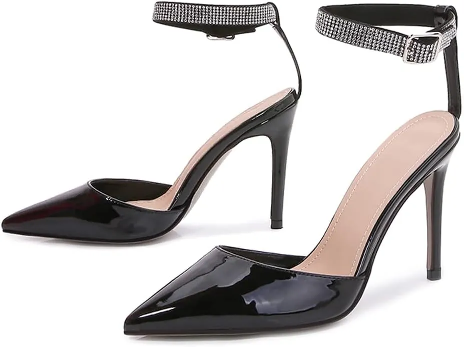 LizFoYa Women Sparkle Crystal Party Stiletto Shoes Pointed Toe Slide Evening Bridal Dress Formal Wear High Heels