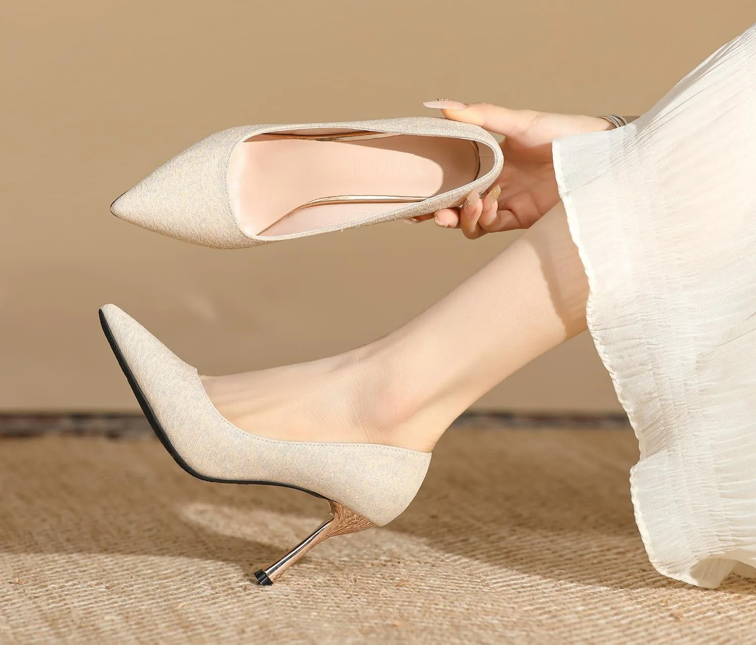 LizFoYa Women's Pumps Shoes Pointed Toe Glitter Stiletto Wedding Evening Party Dress High Heels
