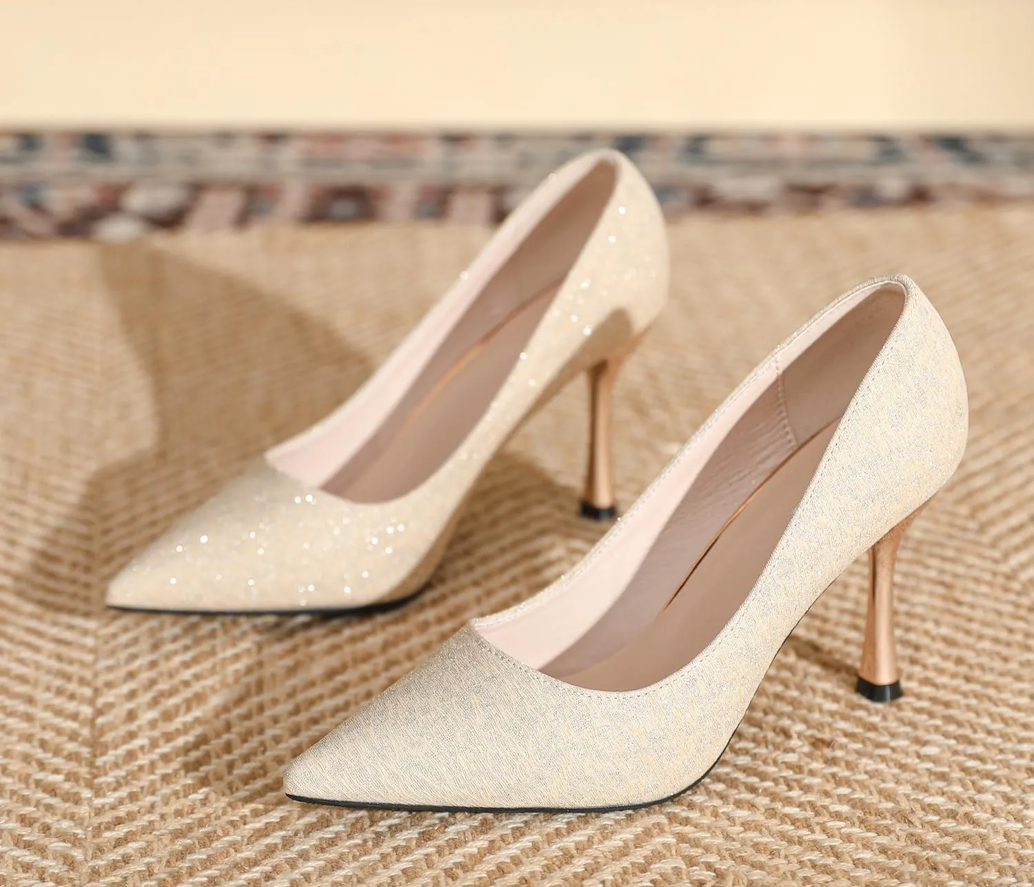 LizFoYa Women's Pumps Shoes Pointed Toe Glitter Stiletto Wedding Evening Party Dress High Heels