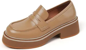 Loafers for Women Spring Genuine Leather Women's Platform Casual Shoes Round Toe Stylish Footwear