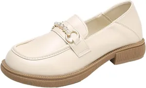 Loafers for Women Women's Low Heel Leather Casual Shoes Autumn Round Toe Comfortable Footwear