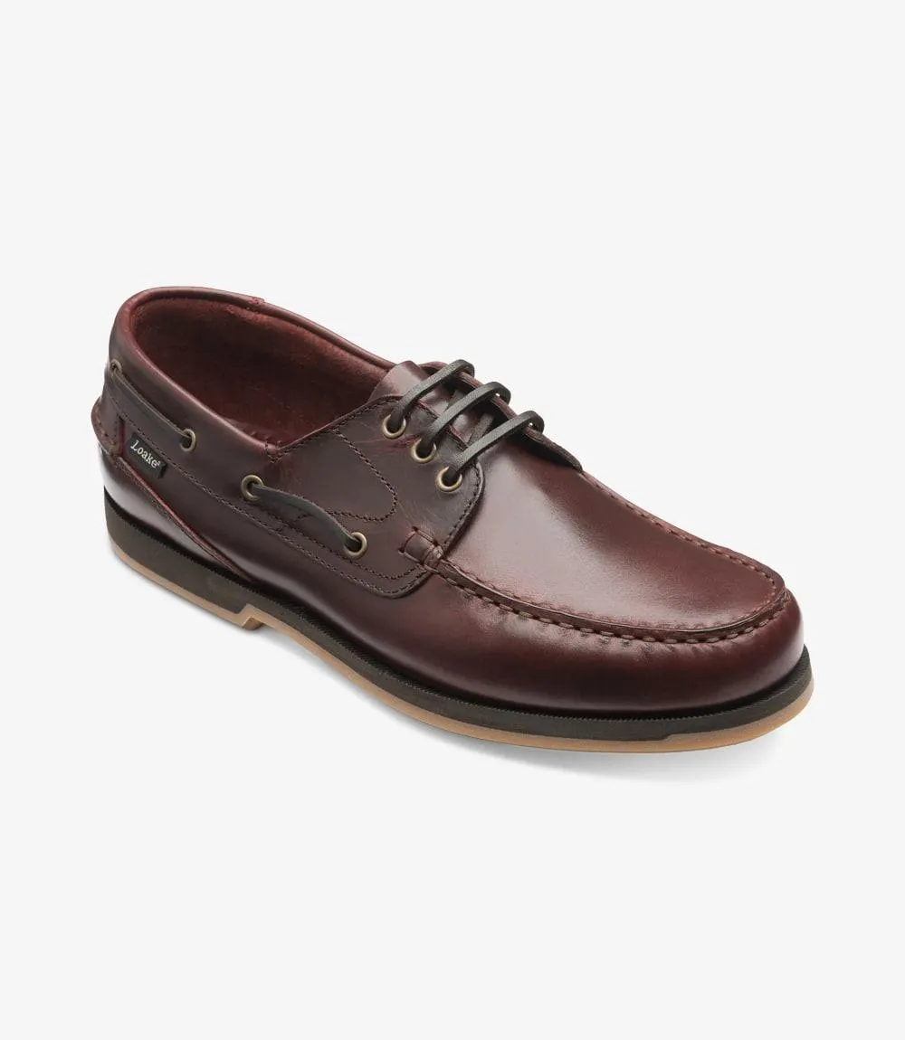 LOAKE 521-DIS BURGUNDY BOAT SHOE RUBBER SOLE F-MEDIUM