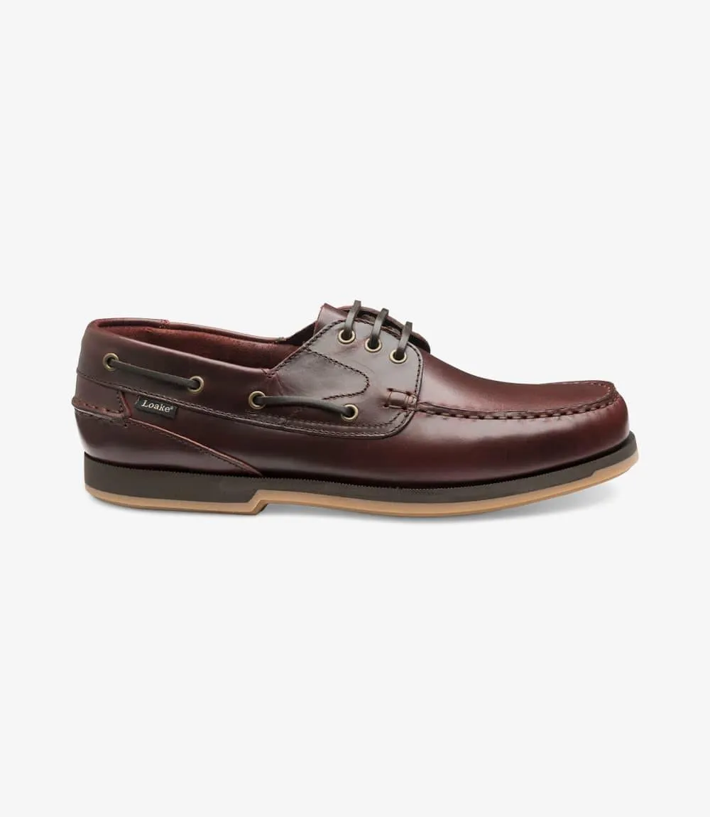 LOAKE 521-DIS BURGUNDY BOAT SHOE RUBBER SOLE F-MEDIUM