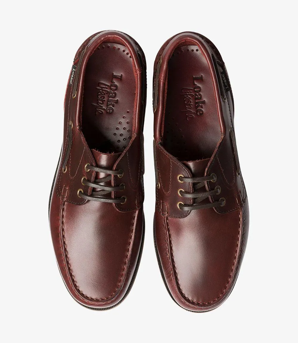 LOAKE 521-DIS BURGUNDY BOAT SHOE RUBBER SOLE F-MEDIUM