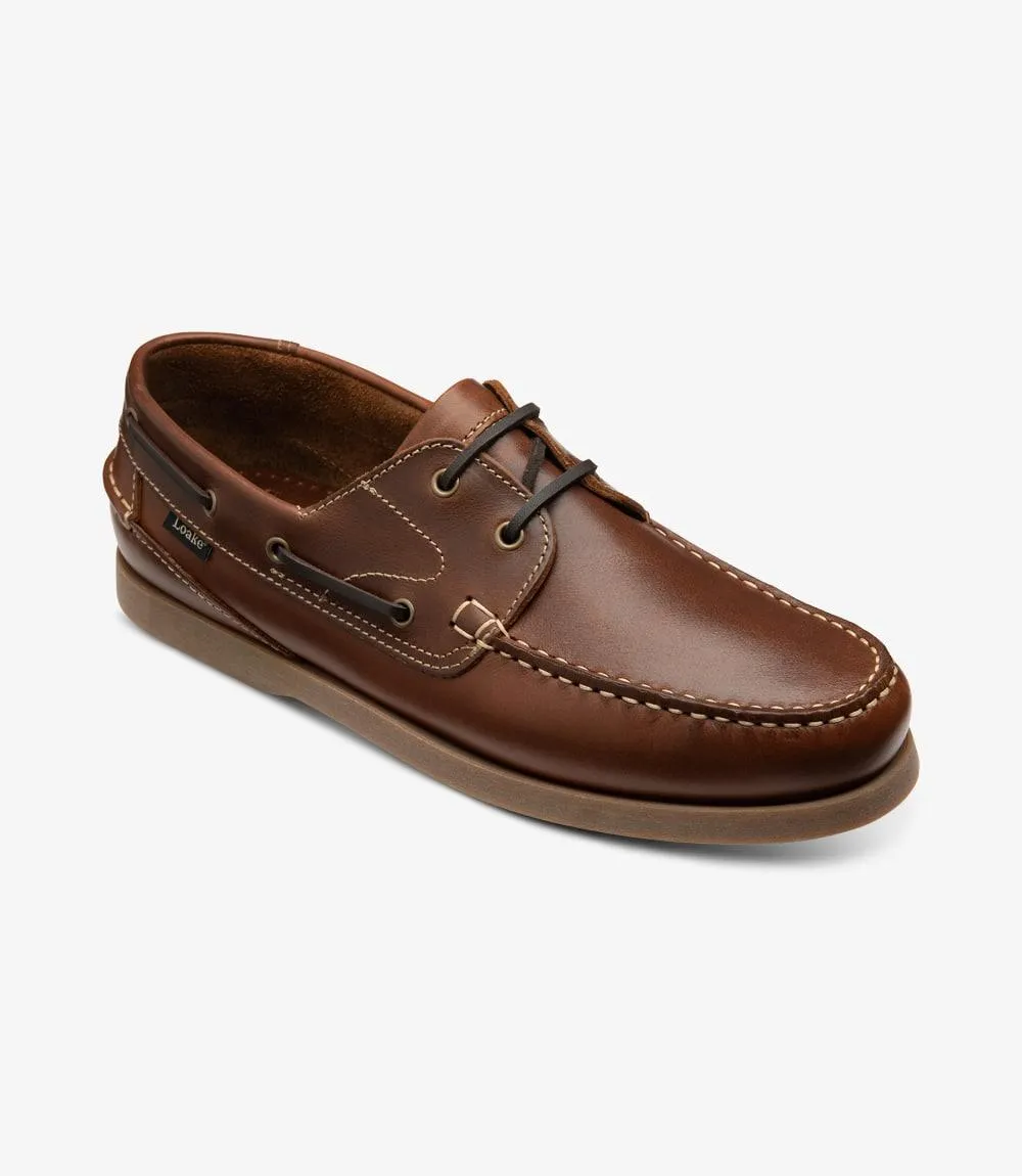 LOAKE LYMINGTON BROWN BOAT SHOE RUBBER SOLE F-MEDIUM