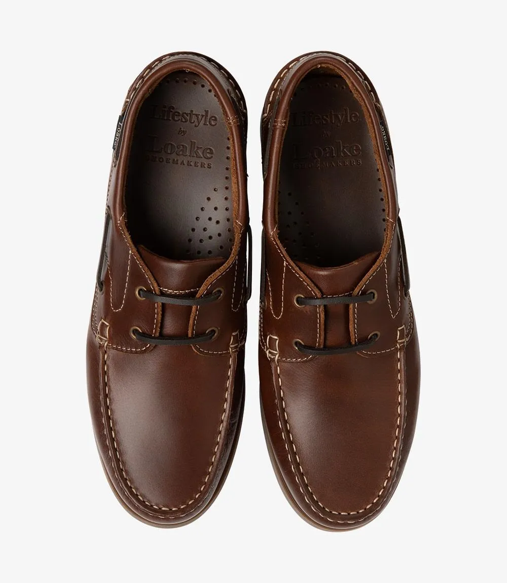 LOAKE LYMINGTON BROWN BOAT SHOE RUBBER SOLE F-MEDIUM