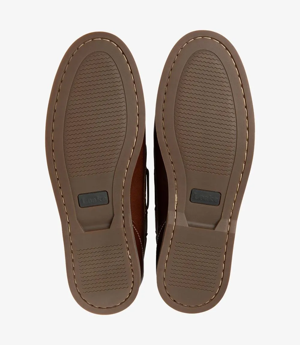 LOAKE LYMINGTON BROWN BOAT SHOE RUBBER SOLE F-MEDIUM