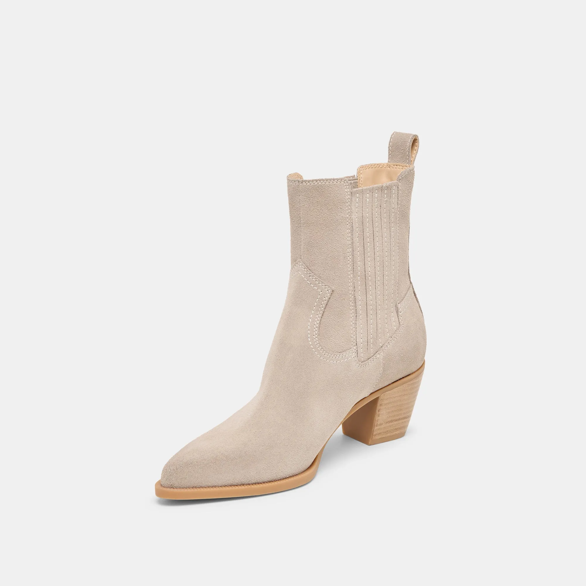 Customizable Fit Features Cushioned Base SLIM BOOTIES TAUPE SUEDE