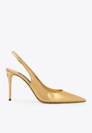 Lollo 90 Metallic Leather Slingback Pumps