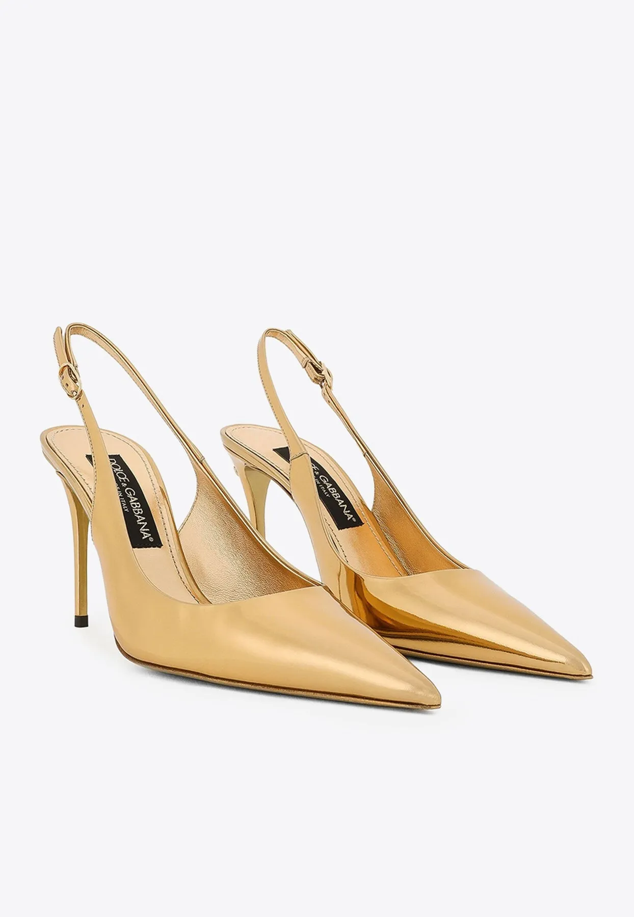 Lollo 90 Metallic Leather Slingback Pumps