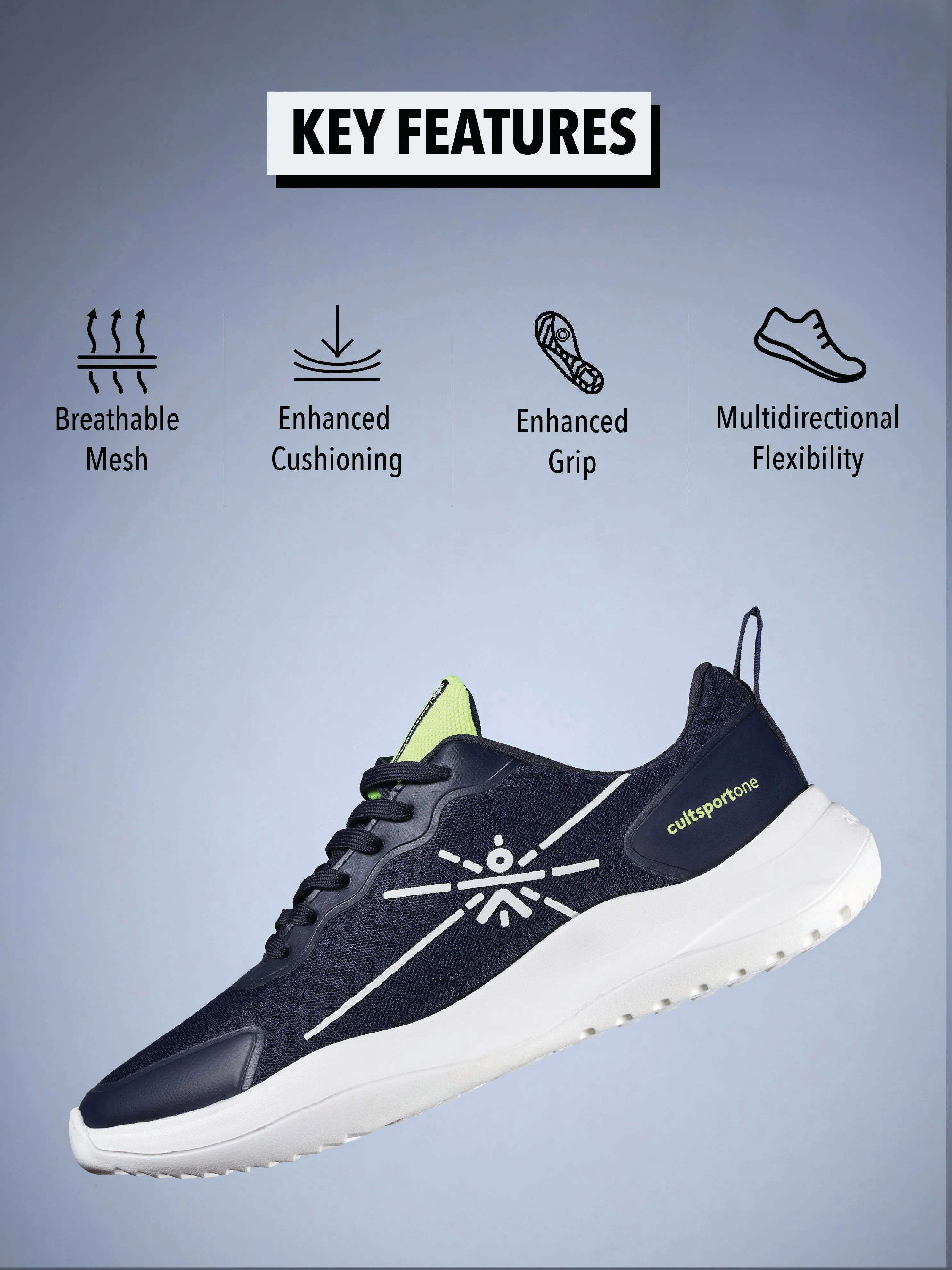 Lope Men Running Shoes - Navy/Lime Green
