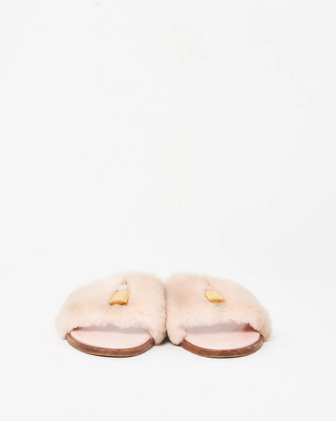 Louis Vuitton Pink Shearling & Lock Slides - 35